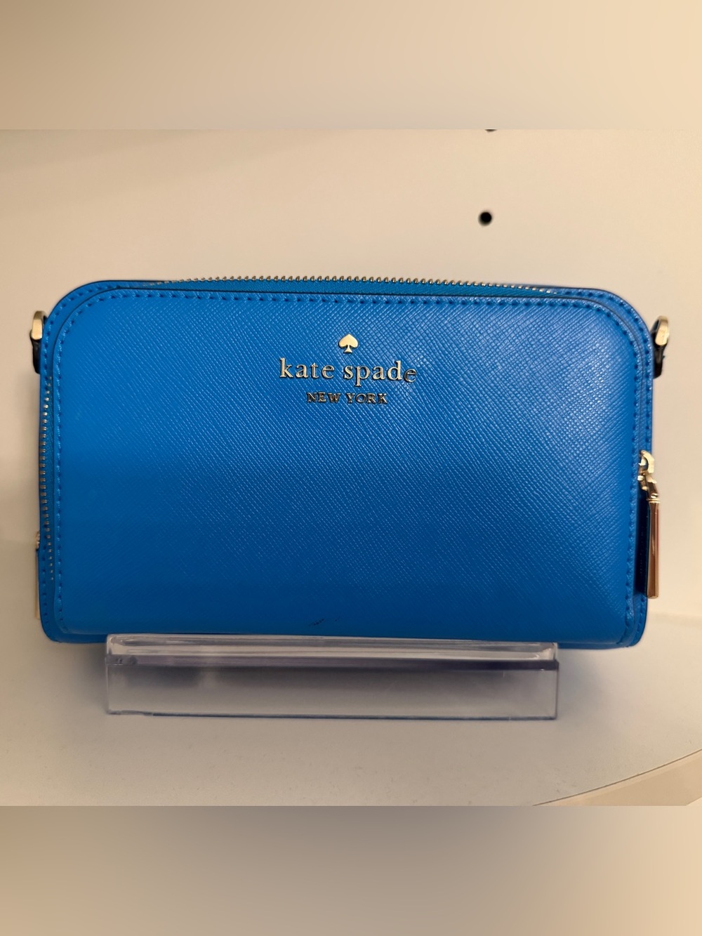 Kate Spade New York Blue Saffiano Leather Zip Around Crossbody Wallet